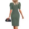 imageCicy Bell Womens Puff Sleeve Bodycon Work Dresses Crew Neck Business Casual Office Pencil DressArmy Green