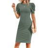 imageCicy Bell Womens Puff Sleeve Bodycon Work Dresses Crew Neck Business Casual Office Pencil DressArmy Green