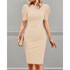 imageCicy Bell Womens Puff Sleeve Bodycon Work Dresses Crew Neck Business Casual Office Pencil DressBeige