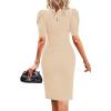 imageCicy Bell Womens Puff Sleeve Bodycon Work Dresses Crew Neck Business Casual Office Pencil DressBeige