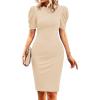 imageCicy Bell Womens Puff Sleeve Bodycon Work Dresses Crew Neck Business Casual Office Pencil DressBeige