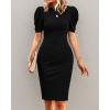 imageCicy Bell Womens Puff Sleeve Bodycon Work Dresses Crew Neck Business Casual Office Pencil DressBlack