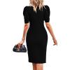 imageCicy Bell Womens Puff Sleeve Bodycon Work Dresses Crew Neck Business Casual Office Pencil DressBlack