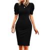 imageCicy Bell Womens Puff Sleeve Bodycon Work Dresses Crew Neck Business Casual Office Pencil DressBlack
