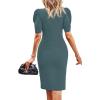 imageCicy Bell Womens Puff Sleeve Bodycon Work Dresses Crew Neck Business Casual Office Pencil DressBlue