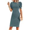 imageCicy Bell Womens Puff Sleeve Bodycon Work Dresses Crew Neck Business Casual Office Pencil DressBlue