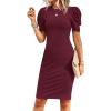 imageCicy Bell Womens Puff Sleeve Bodycon Work Dresses Crew Neck Business Casual Office Pencil DressBurgundy