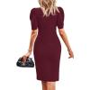 imageCicy Bell Womens Puff Sleeve Bodycon Work Dresses Crew Neck Business Casual Office Pencil DressBurgundy