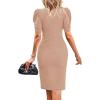 imageCicy Bell Womens Puff Sleeve Bodycon Work Dresses Crew Neck Business Casual Office Pencil DressKhaki