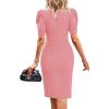 imageCicy Bell Womens Puff Sleeve Bodycon Work Dresses Crew Neck Business Casual Office Pencil DressPink