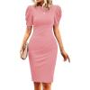 imageCicy Bell Womens Puff Sleeve Bodycon Work Dresses Crew Neck Business Casual Office Pencil DressPink