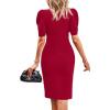 imageCicy Bell Womens Puff Sleeve Bodycon Work Dresses Crew Neck Business Casual Office Pencil DressRed