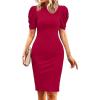 imageCicy Bell Womens Puff Sleeve Bodycon Work Dresses Crew Neck Business Casual Office Pencil DressRed