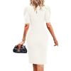imageCicy Bell Womens Puff Sleeve Bodycon Work Dresses Crew Neck Business Casual Office Pencil DressWhite