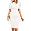 imageCicy Bell Womens Puff Sleeve Bodycon Work Dresses Crew Neck Business Casual Office Pencil DressWhite