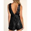imageCicy Bell Womens Sequin Sleeveless Rompers Cute V Neck Wide Leg Cocktail Evening Party Clubwear Dressy Short JumpsuitsBlack