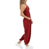 imageCicy Bell Womens Sexy Halter Jumpsuits Casual Deep V Nevk Beach Jogger Long Pants RompersBurgundy