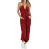 imageCicy Bell Womens Sexy Halter Jumpsuits Casual Deep V Nevk Beach Jogger Long Pants RompersBurgundy