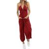 imageCicy Bell Womens Sexy Halter Jumpsuits Casual Deep V Nevk Beach Jogger Long Pants RompersBurgundy