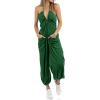 imageCicy Bell Womens Sexy Halter Jumpsuits Casual Deep V Nevk Beach Jogger Long Pants RompersGreen