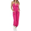 imageCicy Bell Womens Sexy Halter Jumpsuits Casual Deep V Nevk Beach Jogger Long Pants RompersRose Red