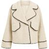 imageCicy Bell Womens Sherpa Fleece Jacket Casual Collar V Neck Fuzzy Coats Contrast Trims Open Front Winter OutwearBeige