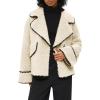 imageCicy Bell Womens Sherpa Fleece Jacket Casual Collar V Neck Fuzzy Coats Contrast Trims Open Front Winter OutwearBeige