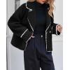 imageCicy Bell Womens Sherpa Fleece Jacket Casual Collar V Neck Fuzzy Coats Contrast Trims Open Front Winter OutwearBlack