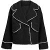 imageCicy Bell Womens Sherpa Fleece Jacket Casual Collar V Neck Fuzzy Coats Contrast Trims Open Front Winter OutwearBlack