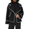 imageCicy Bell Womens Sherpa Fleece Jacket Casual Collar V Neck Fuzzy Coats Contrast Trims Open Front Winter OutwearBlack