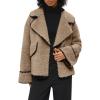 imageCicy Bell Womens Sherpa Fleece Jacket Casual Collar V Neck Fuzzy Coats Contrast Trims Open Front Winter OutwearKhaki