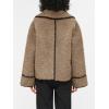 imageCicy Bell Womens Sherpa Fleece Jacket Casual Collar V Neck Fuzzy Coats Contrast Trims Open Front Winter OutwearKhaki