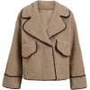 imageCicy Bell Womens Sherpa Fleece Jacket Casual Collar V Neck Fuzzy Coats Contrast Trims Open Front Winter OutwearKhaki