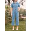 imageCicy Bell Womens Short Sleeve Denim Jumpsuits Elastic Waist Cropped Capri Jeans RompersLight Blue