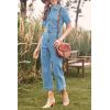 imageCicy Bell Womens Short Sleeve Denim Jumpsuits Elastic Waist Cropped Capri Jeans RompersLight Blue