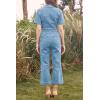 imageCicy Bell Womens Short Sleeve Denim Jumpsuits Elastic Waist Cropped Capri Jeans RompersLight Blue