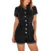imageCicy Bell Womens Short Sleeve Denim Rompers Cotton Utility Button Up Elastic Waist Short Jumpsuits