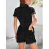 imageCicy Bell Womens Short Sleeve Denim Rompers Cotton Utility Button Up Elastic Waist Short Jumpsuits