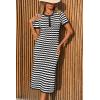 imageCicy Bell Womens Short Sleeve Midi Dress Crochet Knit Hollow Out Striped Rickrack Summer Sweater DressesBlack