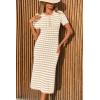 imageCicy Bell Womens Short Sleeve Midi Dress Crochet Knit Hollow Out Striped Rickrack Summer Sweater DressesKhaki