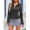imageCicy Bell Womens Striped Button Down Shirts Flare Long Sleeve Collared V Neck Business Work Office Blouse TopsBlack