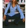 imageCicy Bell Womens Striped Button Down Shirts Flare Long Sleeve Collared V Neck Business Work Office Blouse TopsBlue