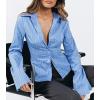 imageCicy Bell Womens Striped Button Down Shirts Flare Long Sleeve Collared V Neck Business Work Office Blouse TopsBlue