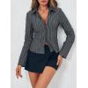 imageCicy Bell Womens Striped Button Down Shirts Flare Long Sleeve Collared V Neck Business Work Office Blouse TopsDark Grey