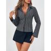 imageCicy Bell Womens Striped Button Down Shirts Flare Long Sleeve Collared V Neck Business Work Office Blouse TopsDark Grey