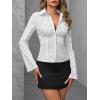 imageCicy Bell Womens Striped Button Down Shirts Flare Long Sleeve Collared V Neck Business Work Office Blouse TopsWhite