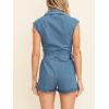 imageCicy Bell Womens Summer Denim Rompers Cap Sleeve Zip Up Belted Short Jeans JumpsuitsBlue