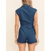 imageCicy Bell Womens Summer Denim Rompers Cap Sleeve Zip Up Belted Short Jeans JumpsuitsNavy