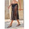 imageCicy Bell Womens Summer Lace Maxi Skirt Elastic Waist SeeThrough Asymmetric Hem Beach Cover Up Long SkirtBlack