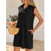 imageCicy Bell Womens Summer Mini Dress Cap Sleeve Collared V Neck Casual Ribbed A Line Tunic Shirt DressesBlack